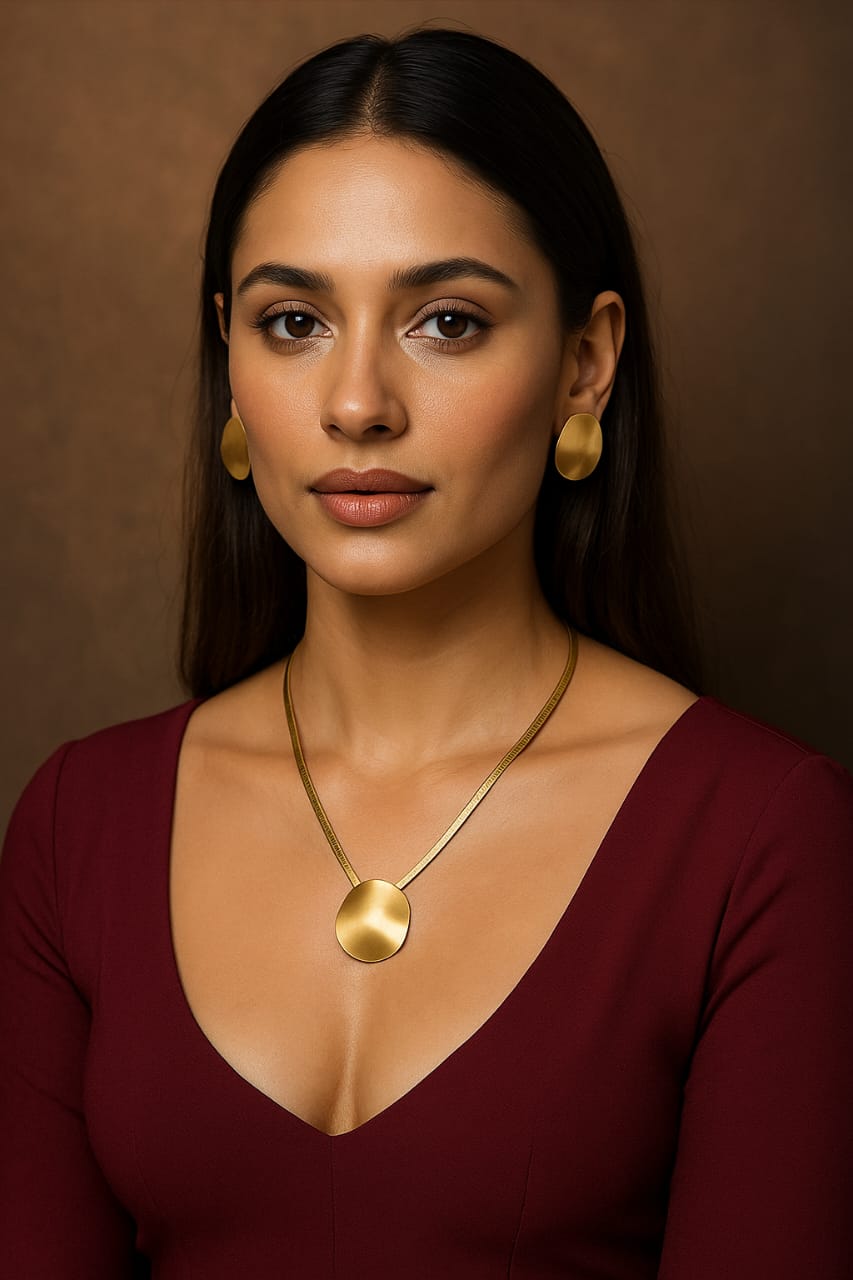 Hammered Gold Pendant Necklace Set